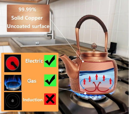 Pure Copper Kettle Copper Teapot for Stovetop 1600Ml (Type4)