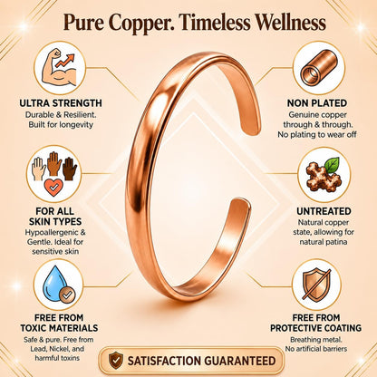 Pure Copper Bracelet for Men & Women – Handmade Uncoated Copper Jewelry Cuff – Adjustable Healing Copper Bracelets for Arthritis – Mens & Womens Copper Cuff Pulsera De Cobre