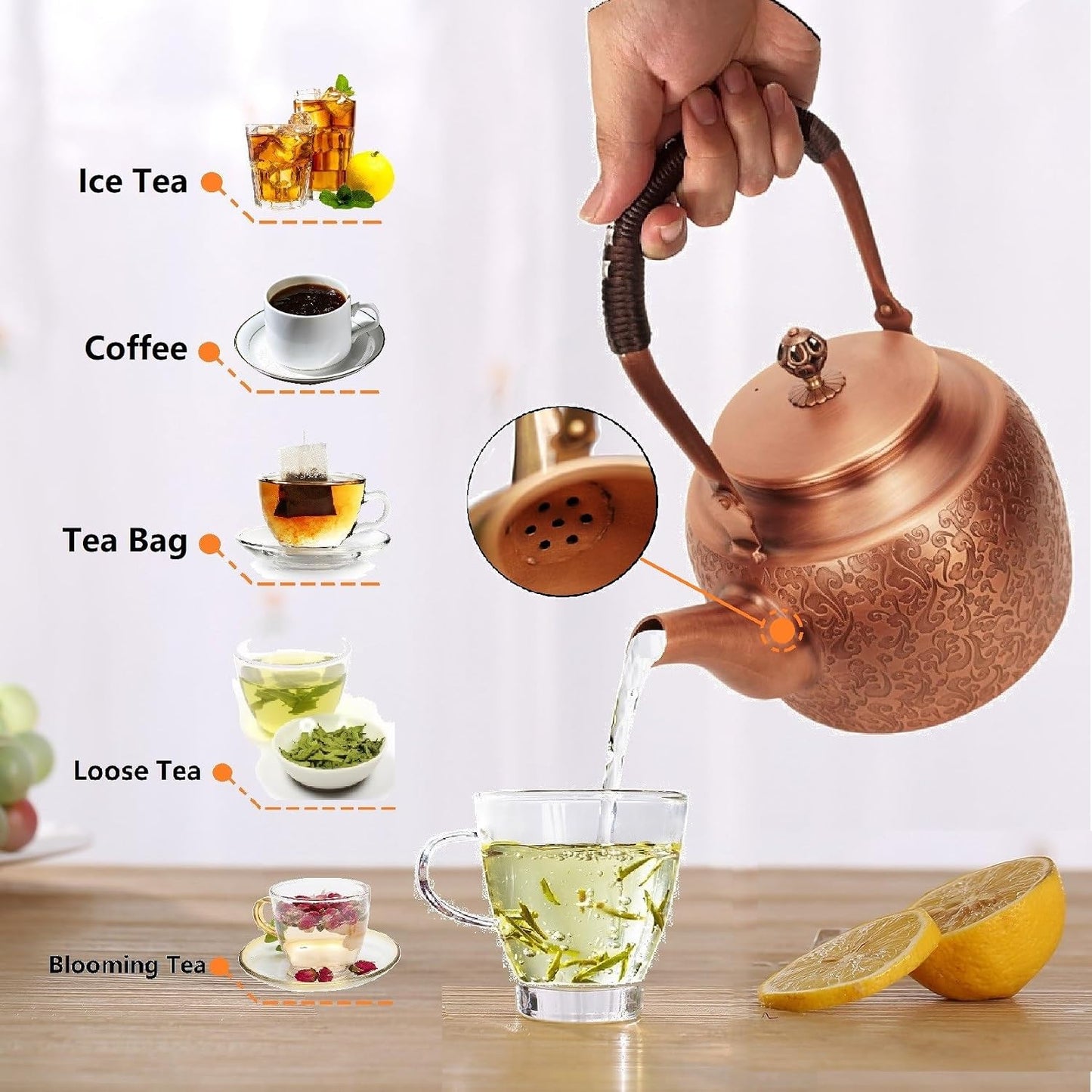 Pure Copper Kettle Copper Teapot for Stovetop 1600Ml (Type4)
