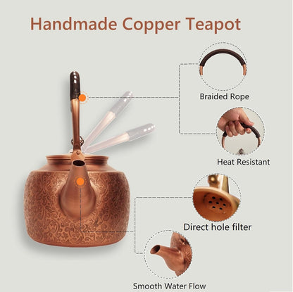 Pure Copper Kettle Copper Teapot for Stovetop 1600Ml (Type4)