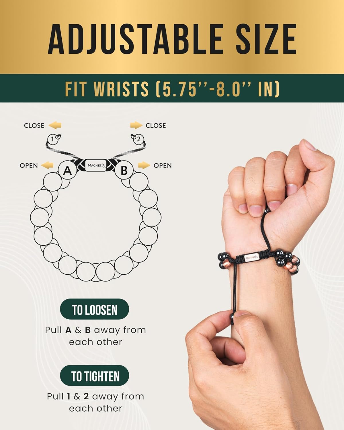 ® Magnetic Bracelets for Men & Women – MAX Strength Magnetic Hematite & Copper Bracelet with 8Mm Solid Copper Beads (Double Copper)