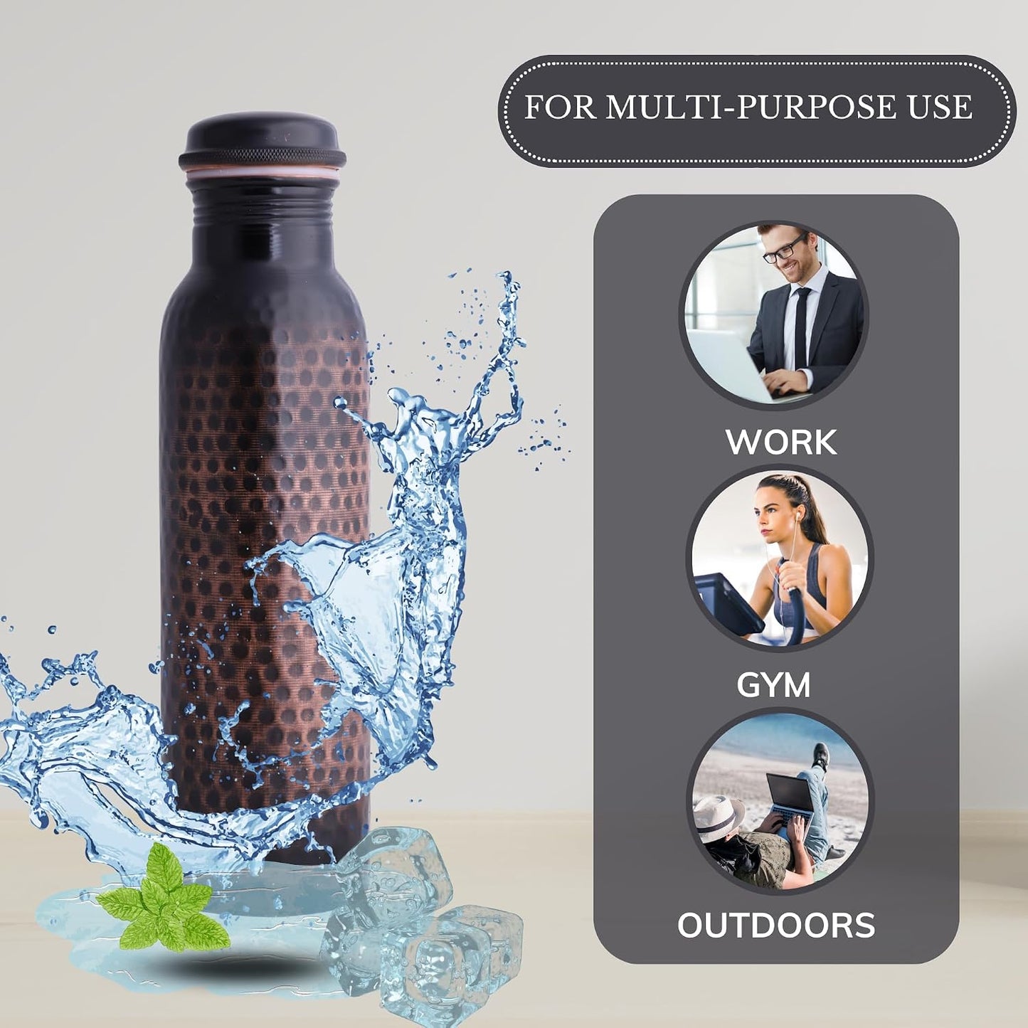 Copper Water Bottles for Drinking Water for Men Women - Pure Copper Ayurvedic Water Bottle Drinking Jug - Copper Vessel Dispenser - 33 Ounces