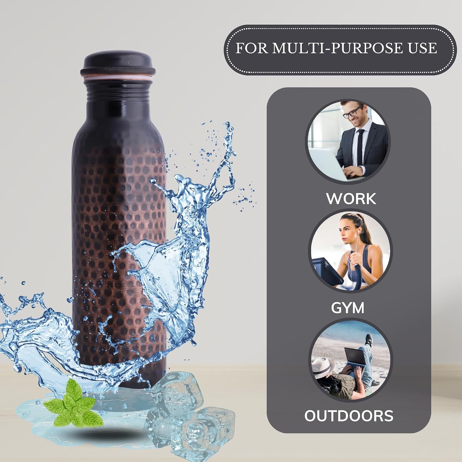 Copper Water Bottles for Drinking Water for Men Women - Pure Copper Ayurvedic Water Bottle Drinking Jug - Copper Vessel Dispenser - 33 Ounces
