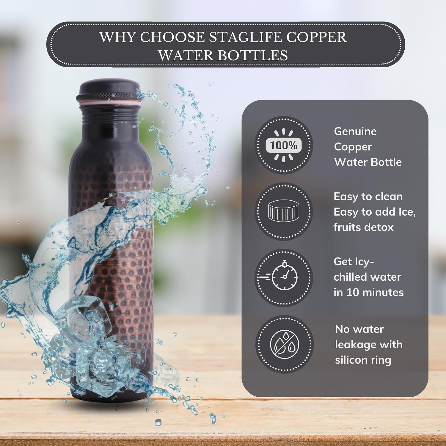 Copper Water Bottles for Drinking Water for Men Women - Pure Copper Ayurvedic Water Bottle Drinking Jug - Copper Vessel Dispenser - 33 Ounces