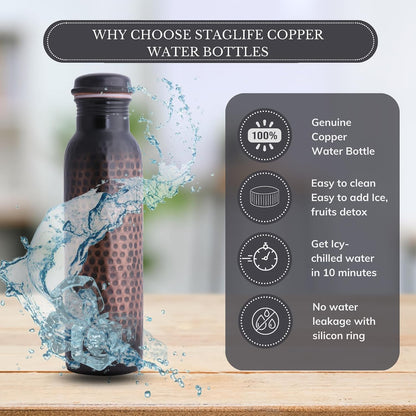 Copper Water Bottles for Drinking Water for Men Women - Pure Copper Ayurvedic Water Bottle Drinking Jug - Copper Vessel Dispenser - 33 Ounces