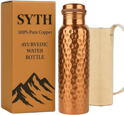 100% Pure Copper Water Bottle with Carrying Canvas Bag|Lab-Tested|34 OZ Leakproof, Handcrafted Ayurvedic Copper Vessel for Health, Pure Copper Water Bottle for Drinking (Copper Bottle with Bag)