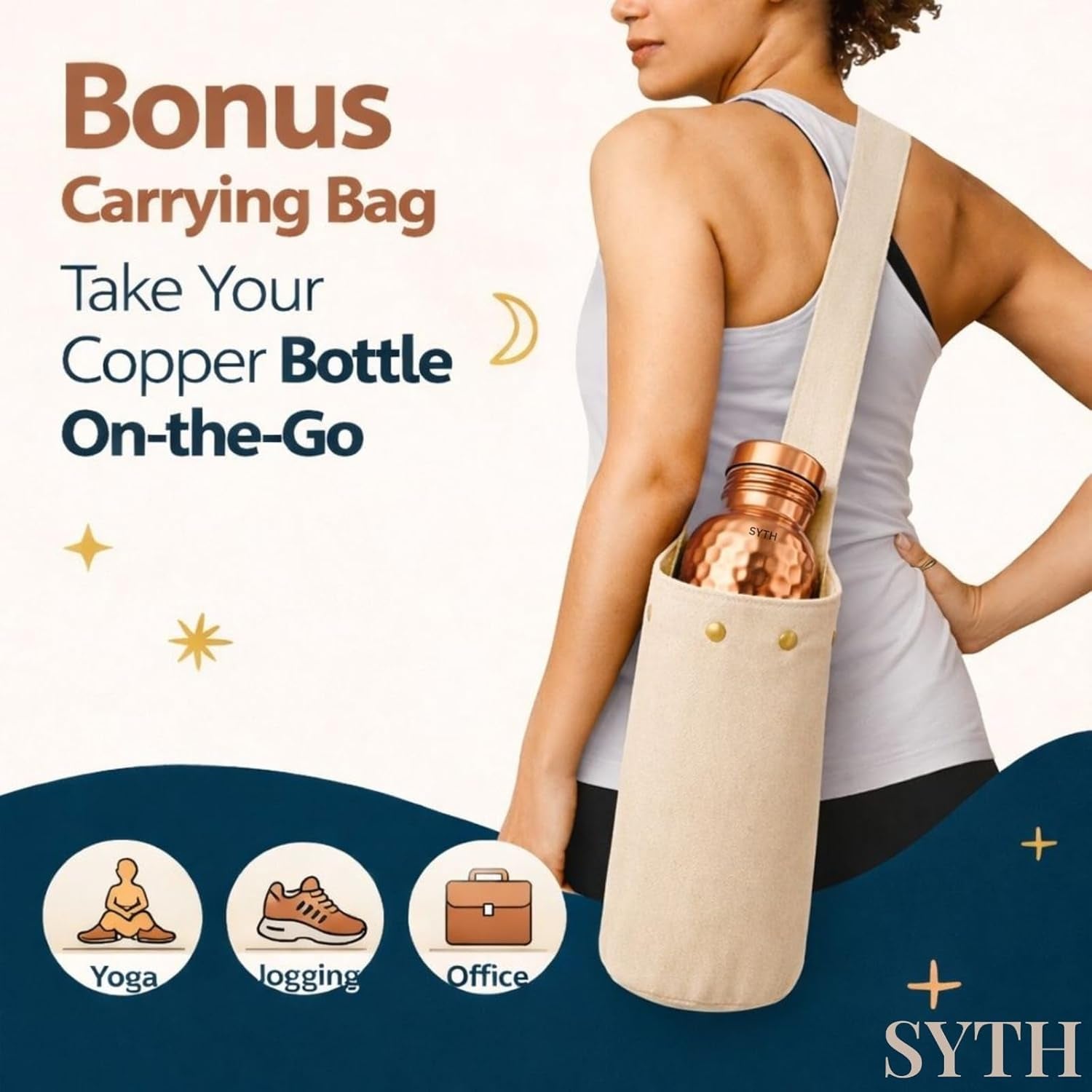 100% Pure Copper Water Bottle with Carrying Canvas Bag|Lab-Tested|34 OZ Leakproof, Handcrafted Ayurvedic Copper Vessel for Health, Pure Copper Water Bottle for Drinking (Copper Bottle with Bag)